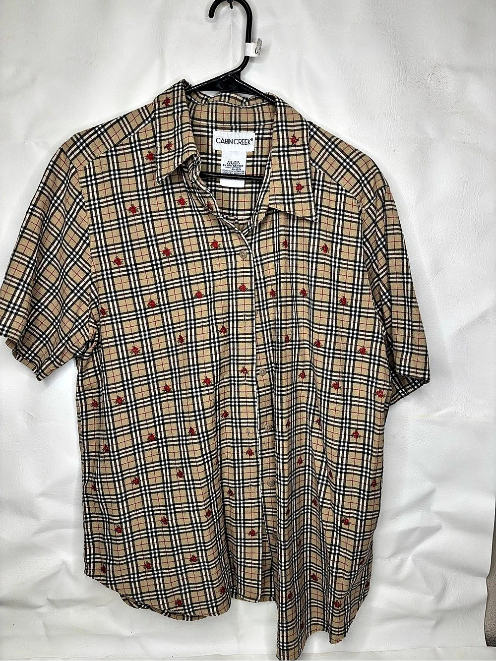 CARN CREEK Plaid Embroidered Button Down in Brown Large